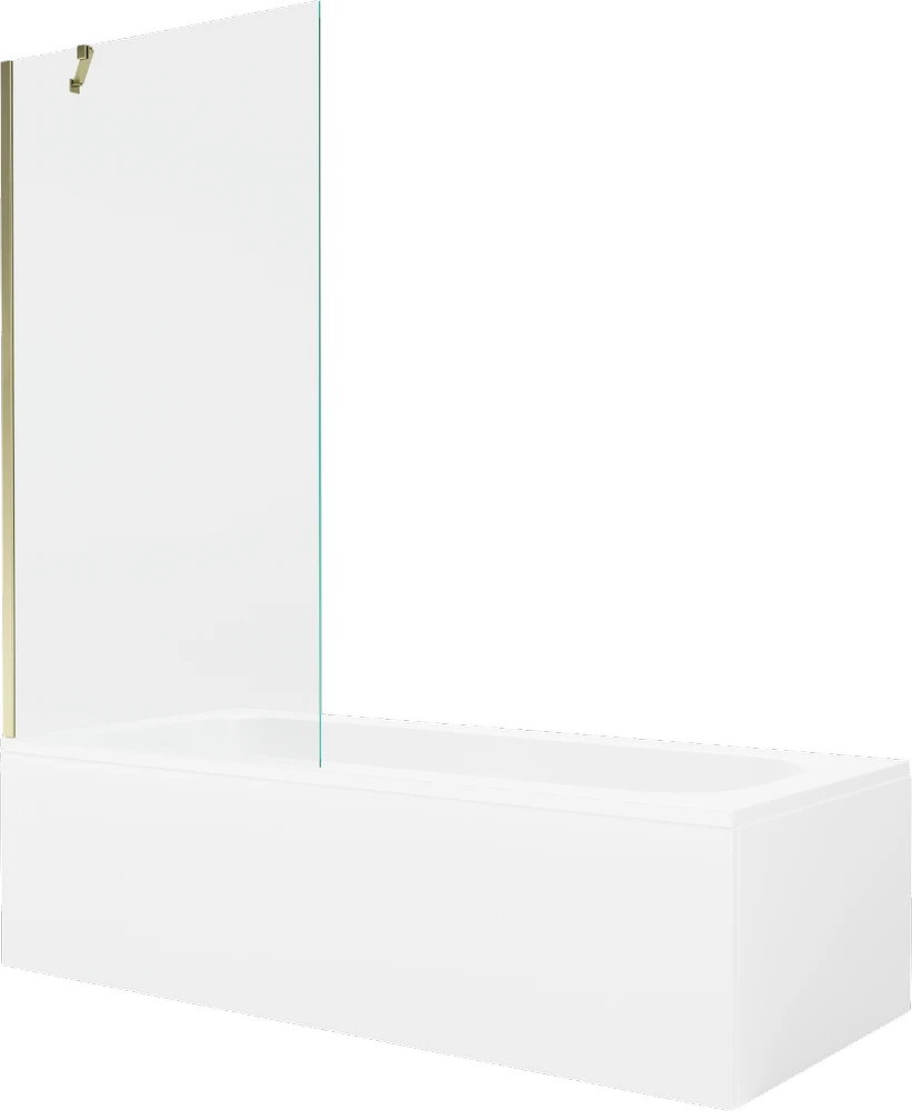 Vonia Mexen Vega su apdaila ir stiklo sienele, 150x70 cm + 90 cm, Baltas+Gold/Transparent