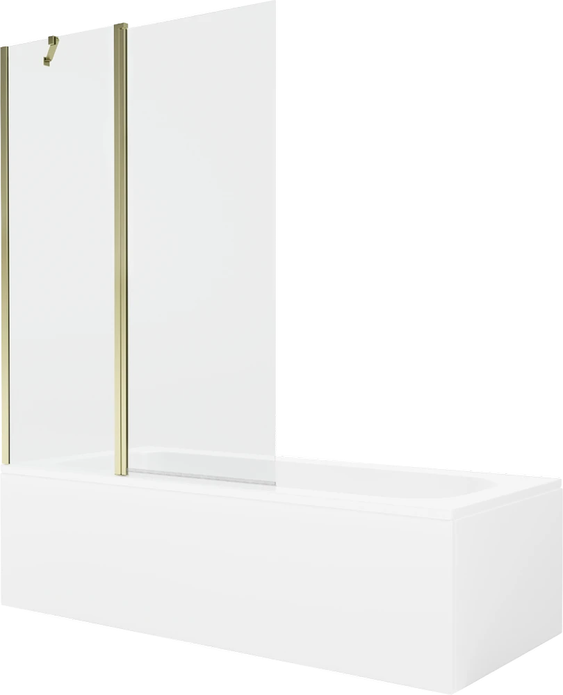 Vonia Mexen Vega su apdaila ir stiklo sienele, 160x70 cm + 120 cm, Baltas+Gold/Transparent