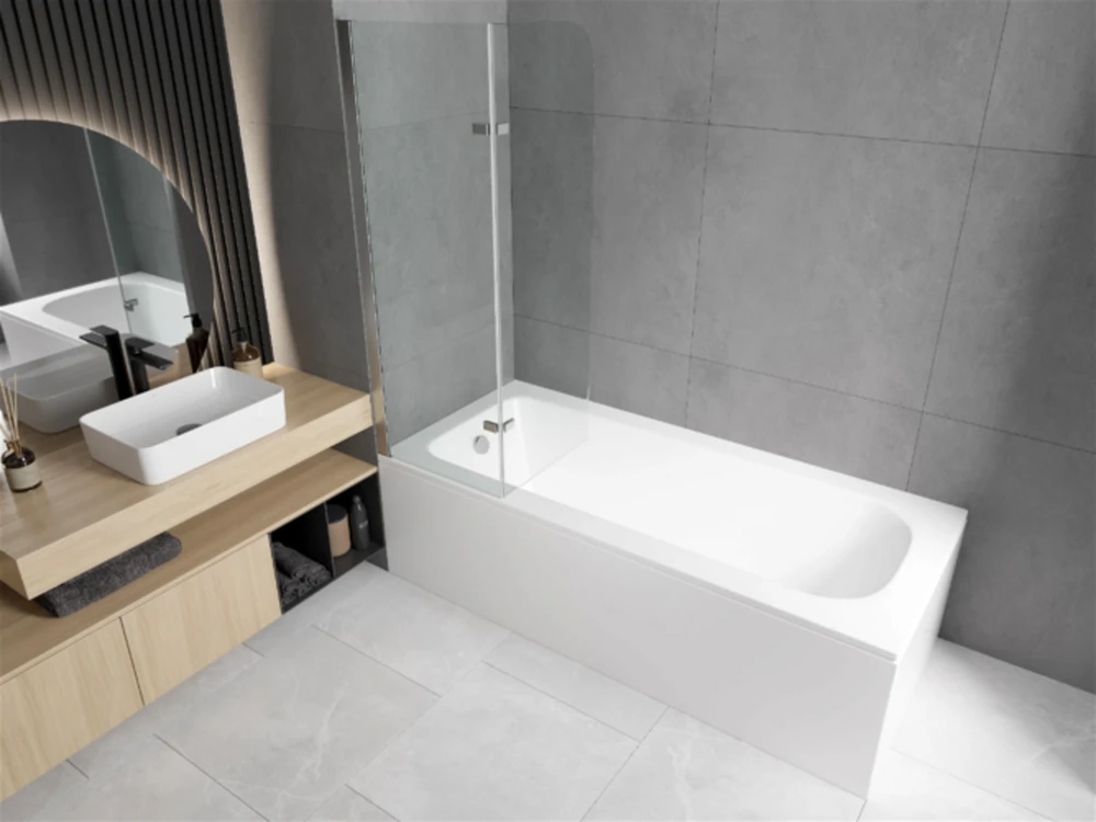 Vonia Mexen Vega su apdaila ir stiklo sienele, 180x80 cm + 100 cm, baltas+II/chrome