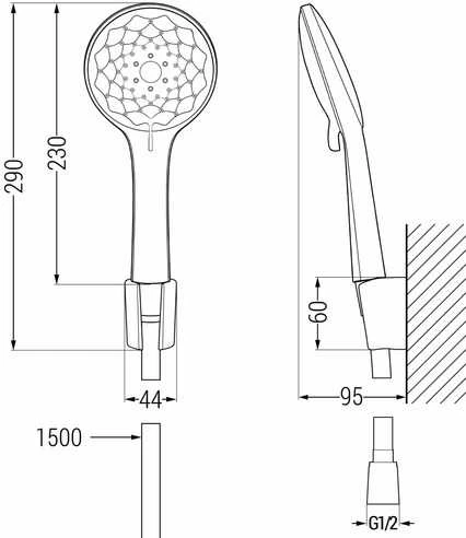 Vonios dušo komplektas su maišytuvu Mexen Sabre R-74, Juodas