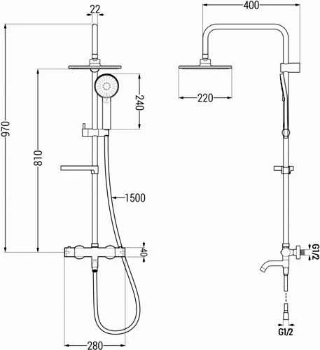 Vonios-dušo sistema su termostatu Mexen KX40, Chrome