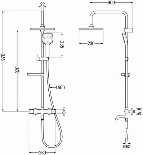 Vonios-dušo sistema su termostatu Mexen KX33, Baltas/Chrome
