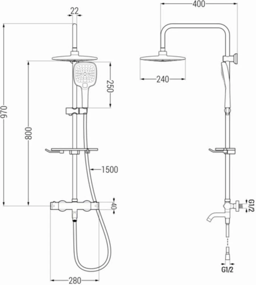 Vonios-dušo sistema su termostatu Mexen KT17, Chrome