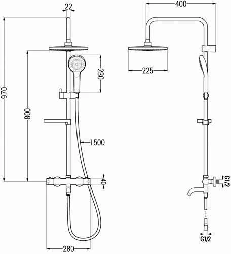 Vonios-dušo sistema su termostatu Mexen KX05, Chrome/Baltas