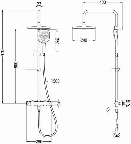 Vonios-dušo sistema su termostatu Mexen KX17, Chrome