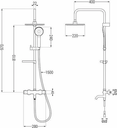 Vonios-dušo sistema su termostatu Mexen KX40, Juodas