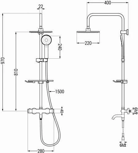 Vonios-dušo sistema su termostatu Mexen KT40, Chrome