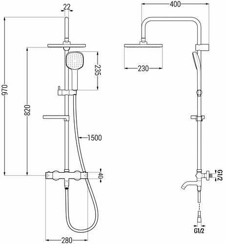 Vonios-dušo sistema su termostatu Mexen KX33, Chrome