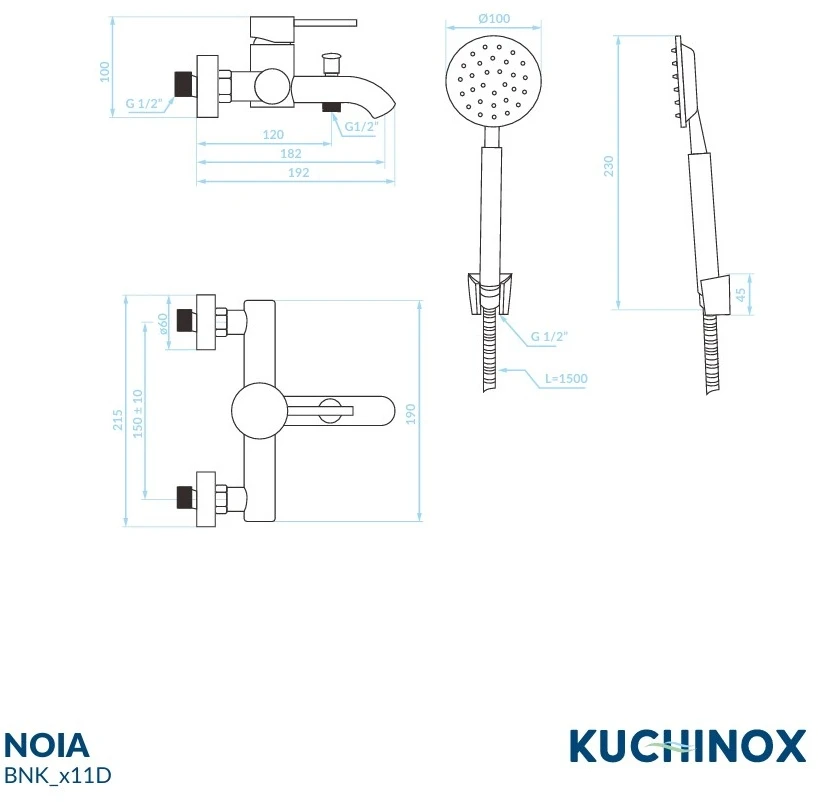 Vonios maišytuvas su dušo komplektu Kuchinox NOIA, BNK_011D, Chrome