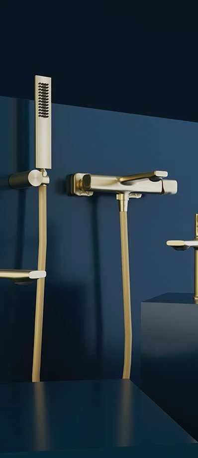 Vonios maišytuvas su dušo komplektu Laveo Tores, Brushed Gold