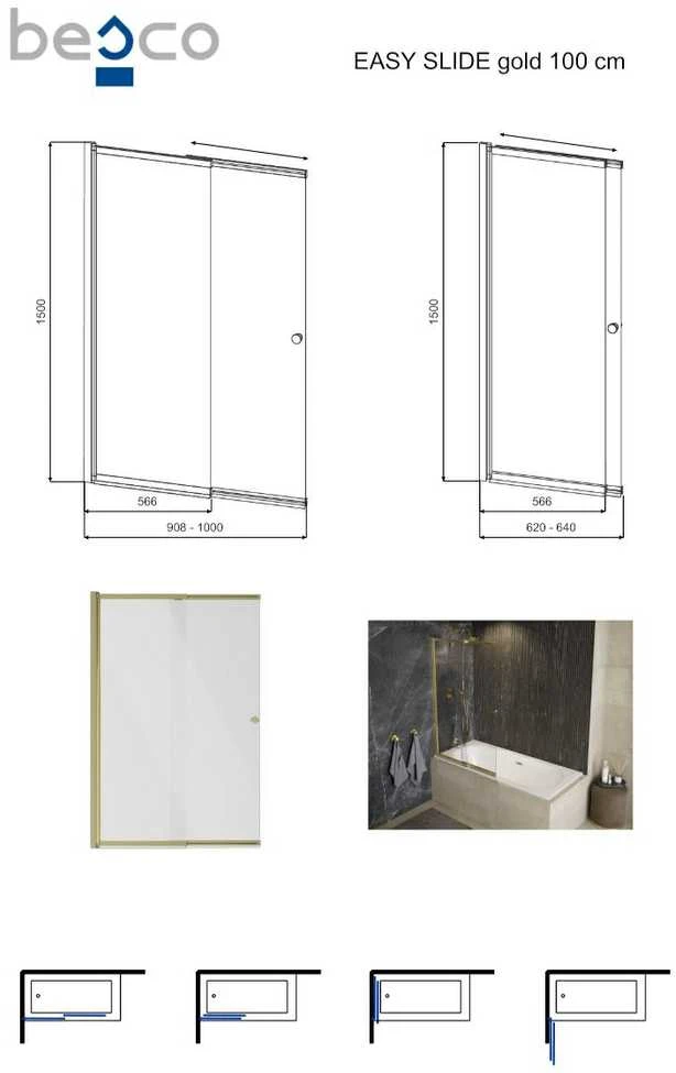 Vonios sienelė Besco Easy Slide Gold, 100 x 150 cm