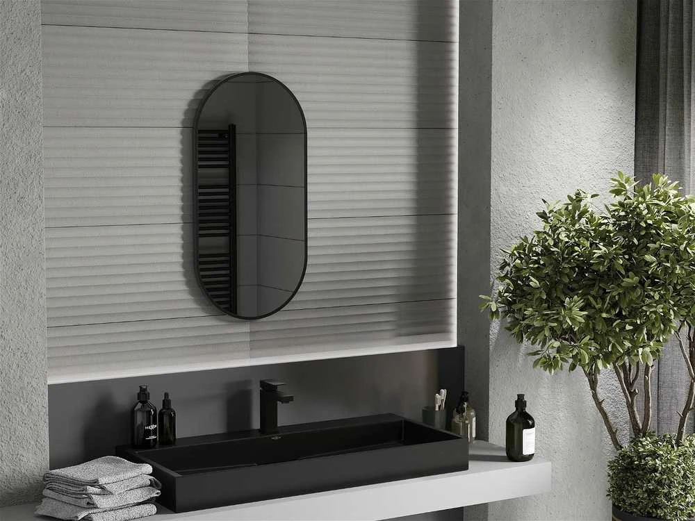 Vonios veidrodis Mexen Loft Oval, 90 x 45 cm, Juodas
