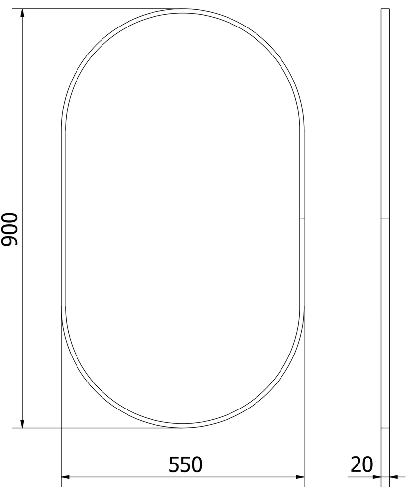 Vonios veidrodis Mexen Loft Oval, 90 x 55 cm, Juodas