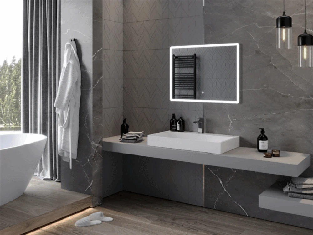 Vonios veidrodis Mexen Navia su LED apšvietimu ir šildymo kilimėliu, 80 x 60 cm