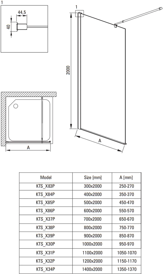 Walk-in dušo sienelė Deante Kerria Plus, 90 cm, Nero
