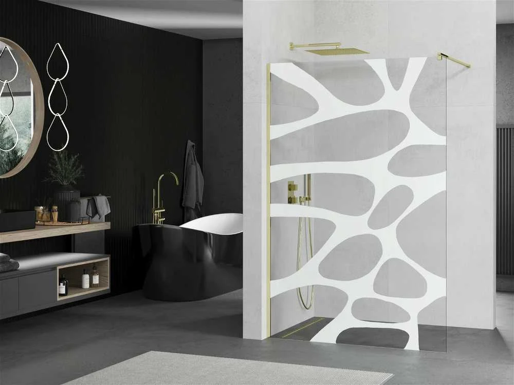 Walk-in dušo sienelė Mexen Kioto, Baltas pattern/Gold, 100 x 200 cm