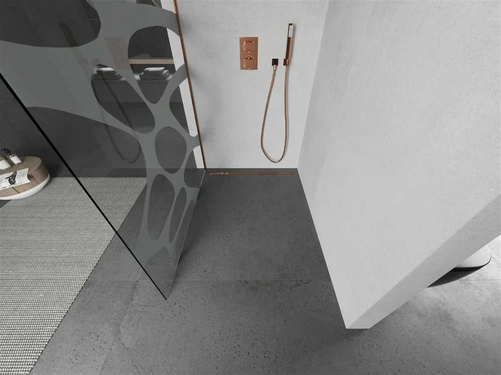 Walk-in dušo sienelė Mexen Kioto, Baltas pattern/Rose Gold, 140 x 200 cm