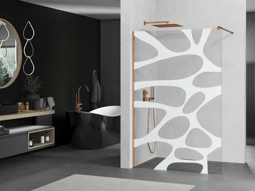 Walk-in dušo sienelė Mexen Kioto, Baltas pattern/Rose Gold, 100 x 200 cm