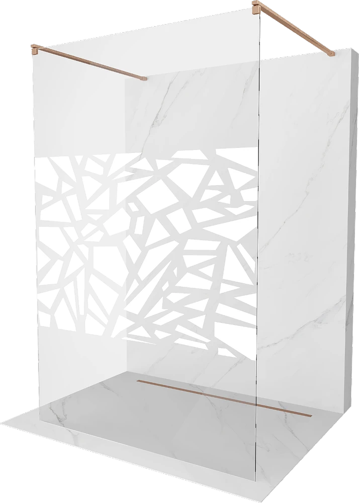 Walk-in dušo sienelė Mexen Kioto, Brushed copper, baltas raštas, 100 x 200 cm