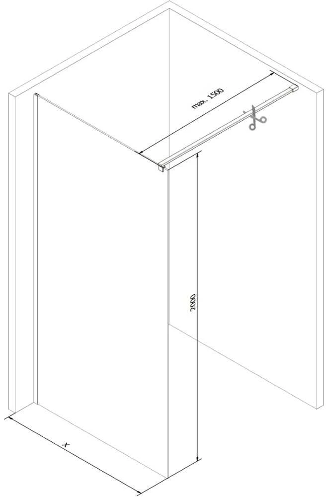 Walk-in dušo sienelė Mexen Kioto, Brushed nickel, skaidrus stiklas, 75 x 200 cm