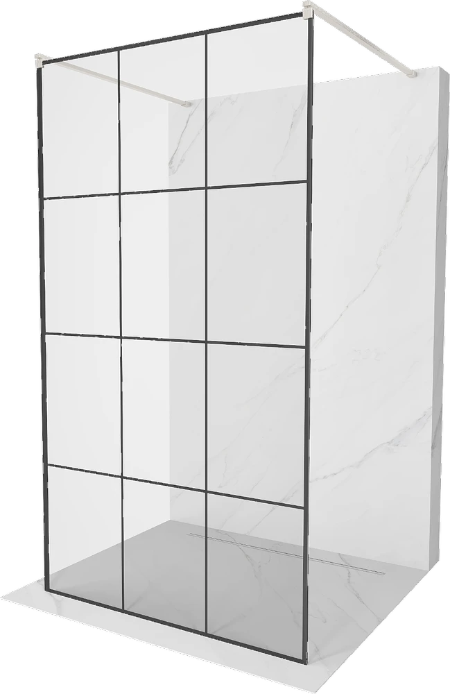 Walk-in dušo sienelė Mexen Kioto, Brushed nickel, juodas raštas, 110 x 200 cm