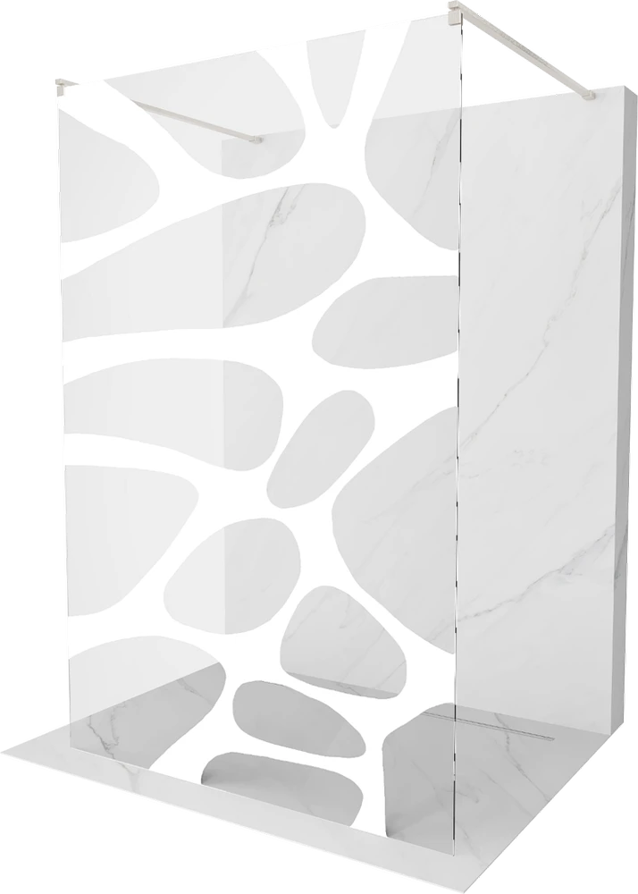 Walk-in dušo sienelė Mexen Kioto, Brushed nickel, baltas raštas, 120 x 200 cm