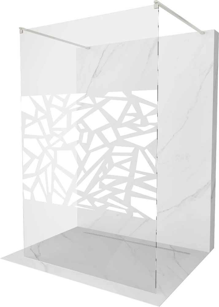 Walk-in dušo sienelė Mexen Kioto, Brushed nickel, baltas raštas, 140 x 200 cm