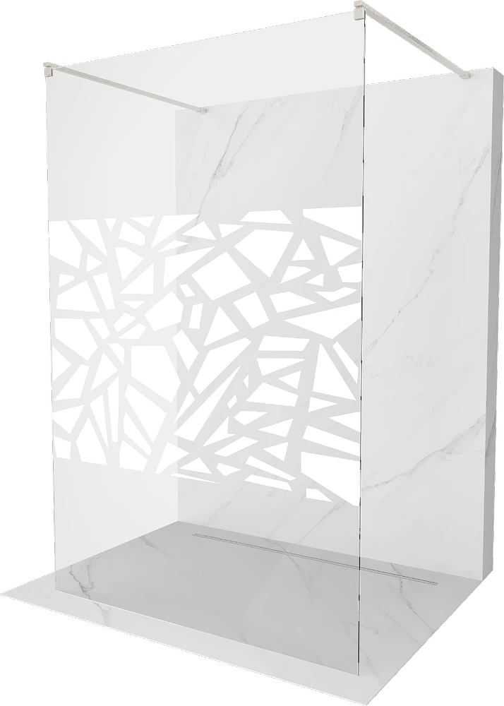 Walk-in dušo sienelė Mexen Kioto, Brushed nickel, baltas raštas, 130 x 200 cm