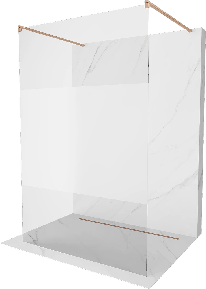 Walk-in dušo sienelė Mexen Kioto, Brushed copper, pusiau matinis stiklas, 120 x 200 cm