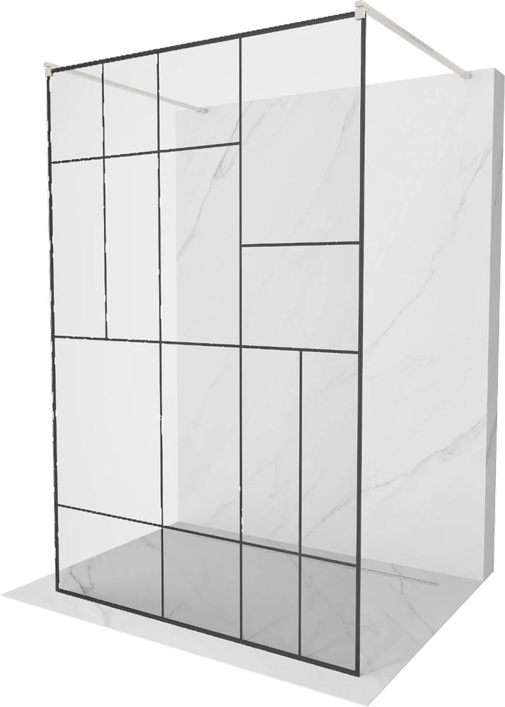 Walk-in dušo sienelė Mexen Kioto, Brushed nickel, juodas raštas, 100 x 200 cm