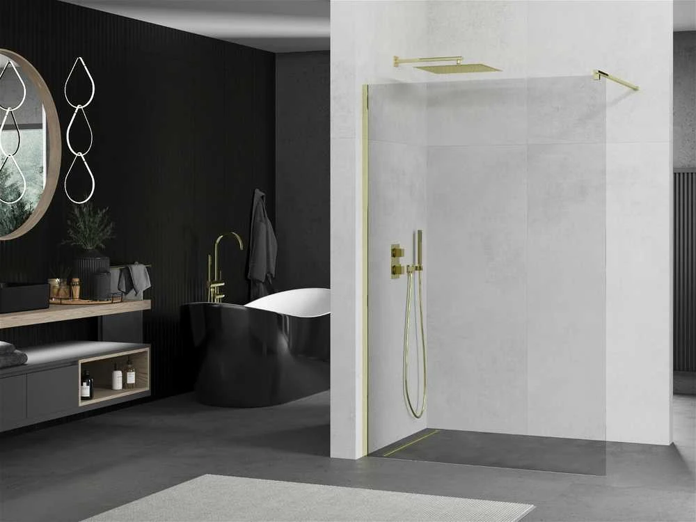 Walk-in dušo sienelė Mexen Kioto, Gold, 130 x 200 cm