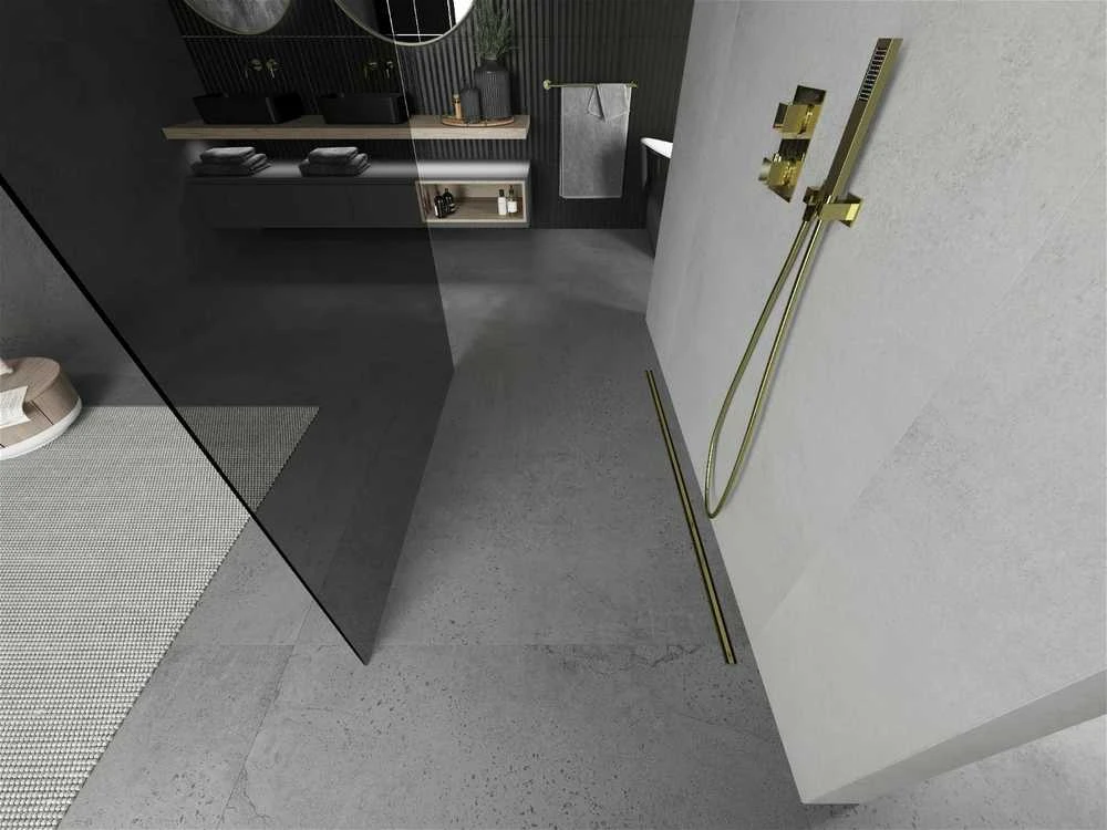 Walk-in dušo sienelė Mexen Kioto, Gold, grafitas, 110 x 200 cm