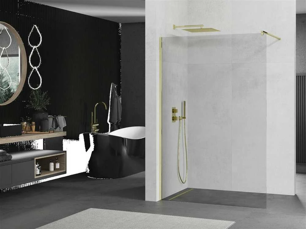 Walk-in dušo sienelė Mexen Kioto, Gold, 100 x 200 cm