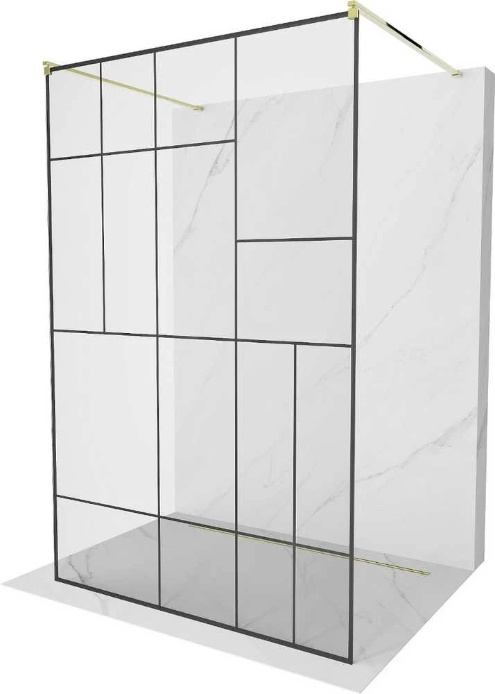 Walk-in dušo sienelė Mexen Kioto, Gold/Juodas pattern, 140 x 200 cm