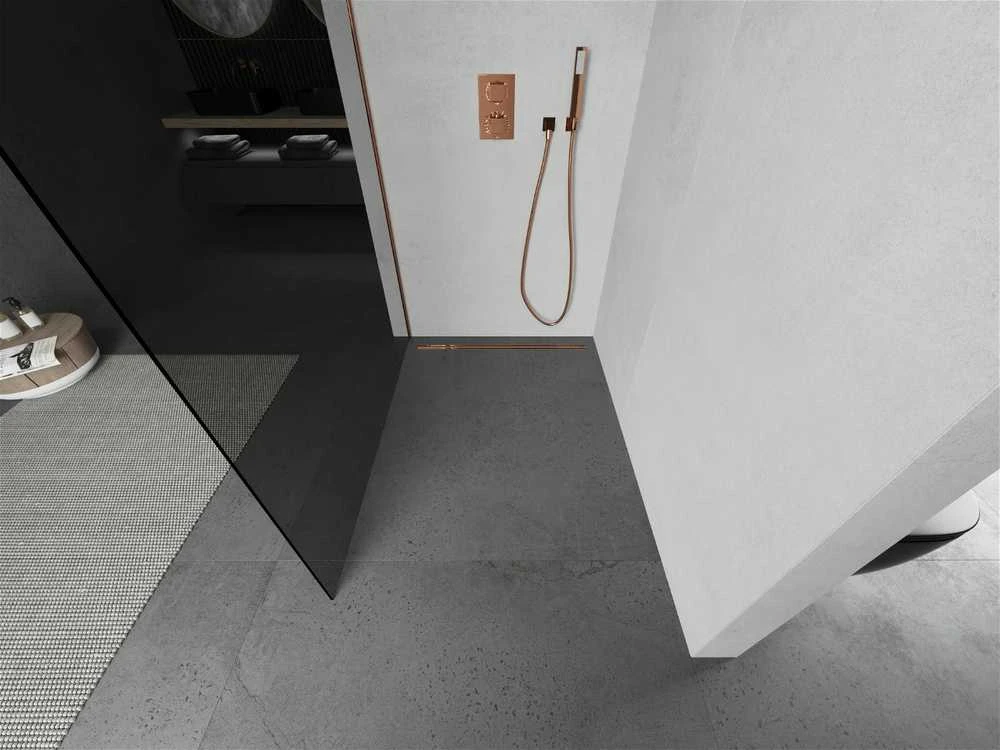 Walk-in dušo sienelė Mexen Kioto, grafitas, Rose Gold, 110 x 200 cm