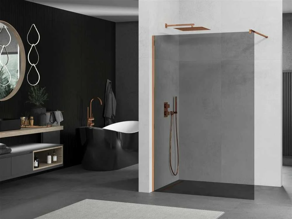 Walk-in dušo sienelė Mexen Kioto, grafitas, Rose Gold, 140 x 200 cm