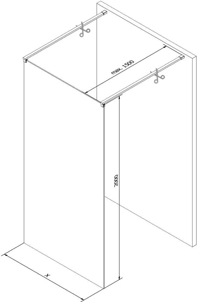 Walk-in dušo sienelė Mexen Kioto, Gun metal, baltas raštas, 100 x 200 cm