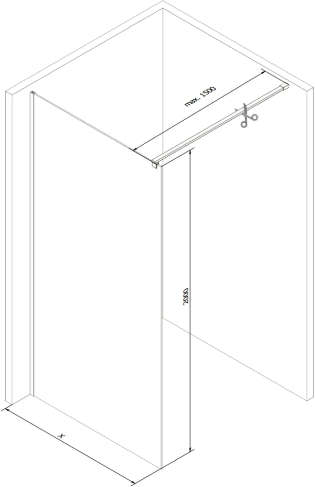 Walk-in dušo sienelė Mexen Kioto, Juodas, matinis stiklas, 80 x 200 cm