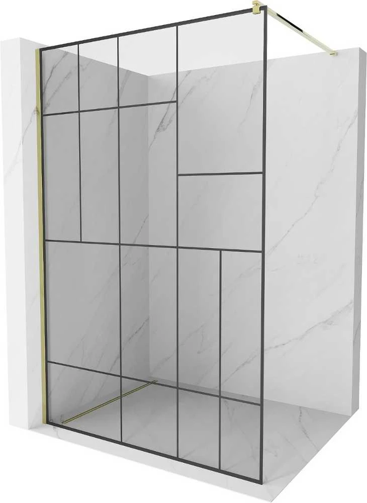 Walk-in dušo sienelė Mexen Kioto, Juodas pattern/Gold, 80 x 200 cm