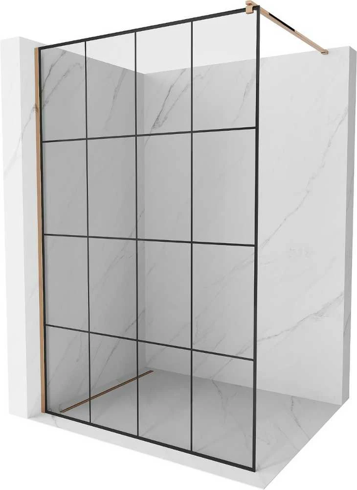Walk-in dušo sienelė Mexen Kioto, Juodas pattern/Rose Gold, 140 x 200 cm