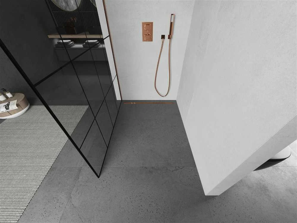 Walk-in dušo sienelė Mexen Kioto, Juodas pattern/Rose Gold, 100 x 200 cm