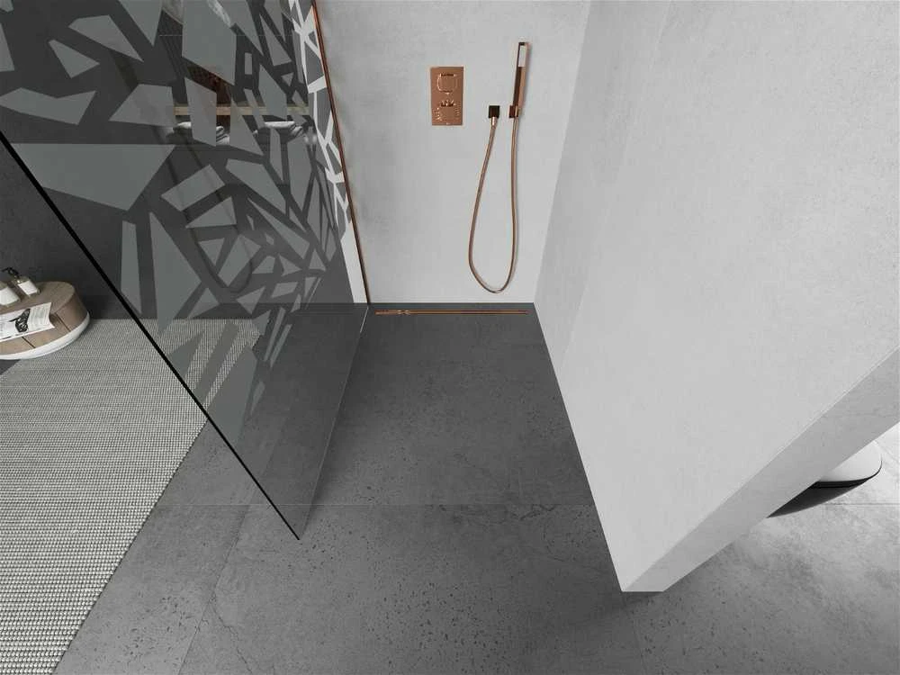 Walk-in dušo sienelė Mexen Kioto, pusiau matinė, Baltas pattern/Rose Gold, 120 x 200 cm