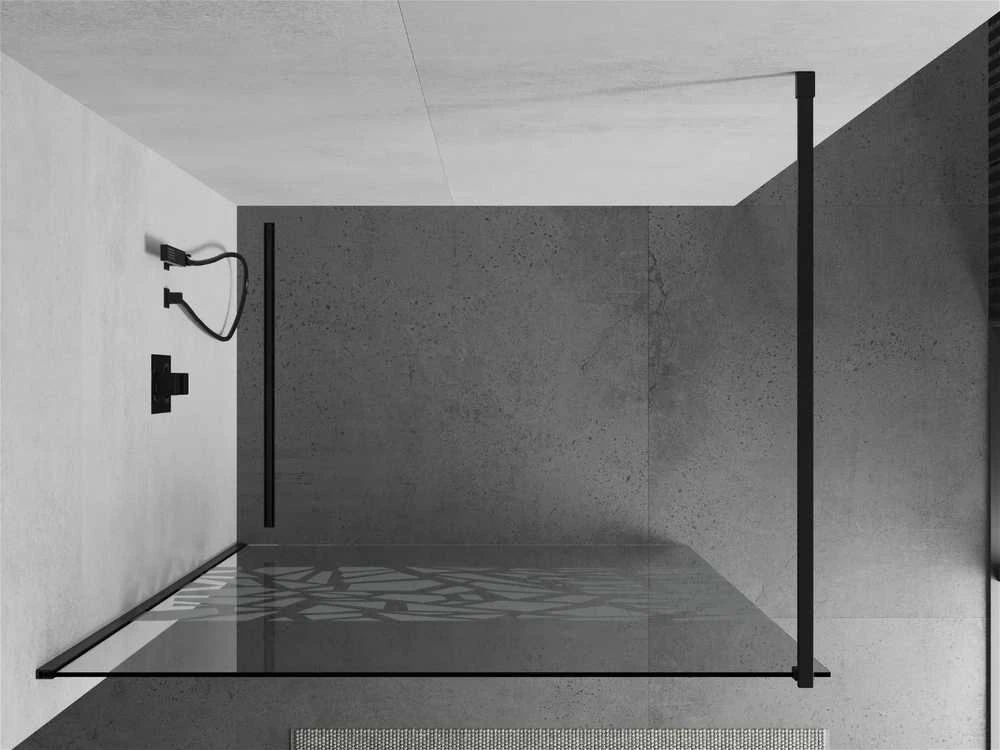 Walk-in dušo sienelė Mexen Kioto, pusiau matinė, Baltas pattern/Juodas, 140 x 200 cm