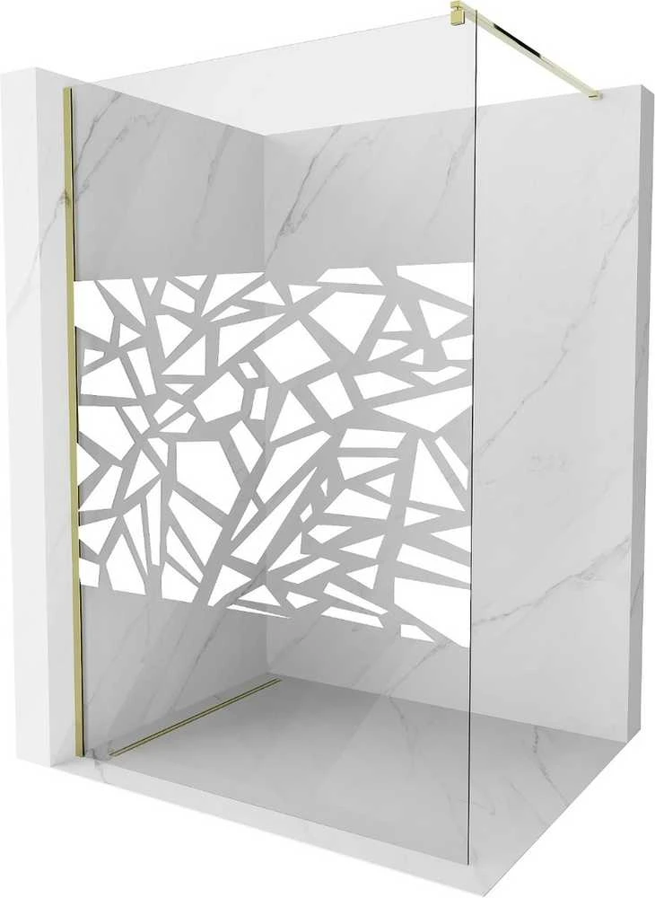 Walk-in dušo sienelė Mexen Kioto, pusiau matinė, Baltas pattern/Gold, 110 x 200 cm