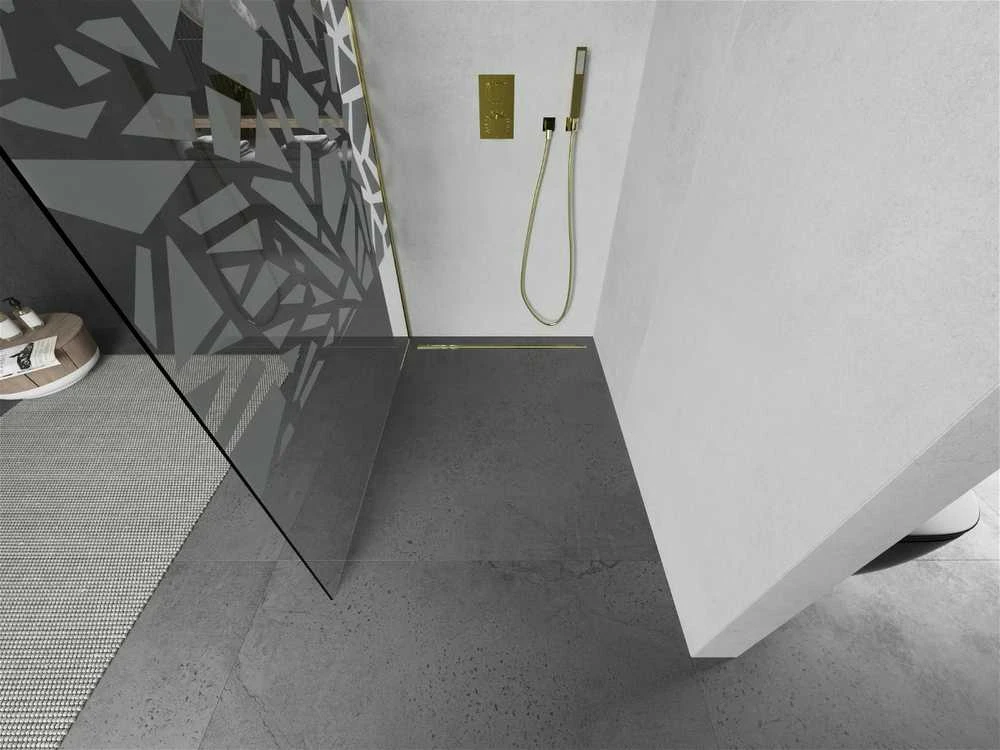 Walk-in dušo sienelė Mexen Kioto, pusiau matinė, Baltas pattern/Gold, 110 x 200 cm