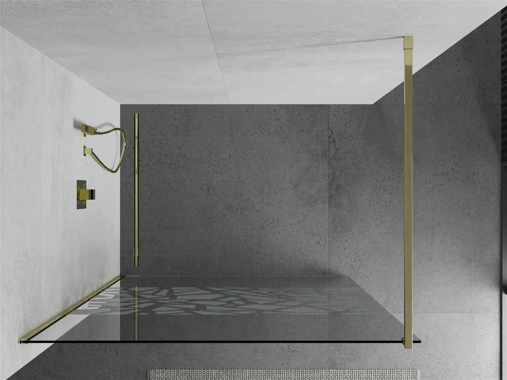 Walk-in dušo sienelė Mexen Kioto, pusiau matinė, Baltas pattern/Gold, 70 x 200 cm
