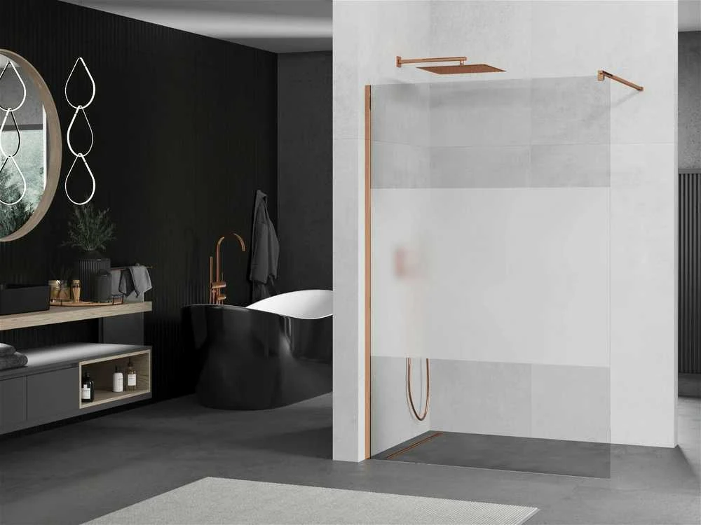Walk-in dušo sienelė Mexen Kioto, pusiau matinė, Rose Gold, 90 x 200 cm