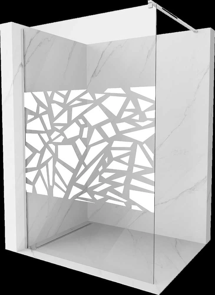 Walk-in dušo sienelė Mexen Kioto, pusiau matinė, Baltas pattern/Chrome, 70 x 200 cm