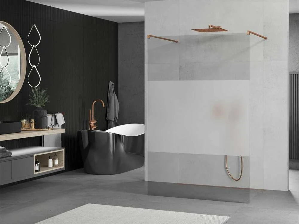 Walk-in dušo sienelė Mexen Kioto, Rose Gold, pusiau matinė, 100 x 200 cm