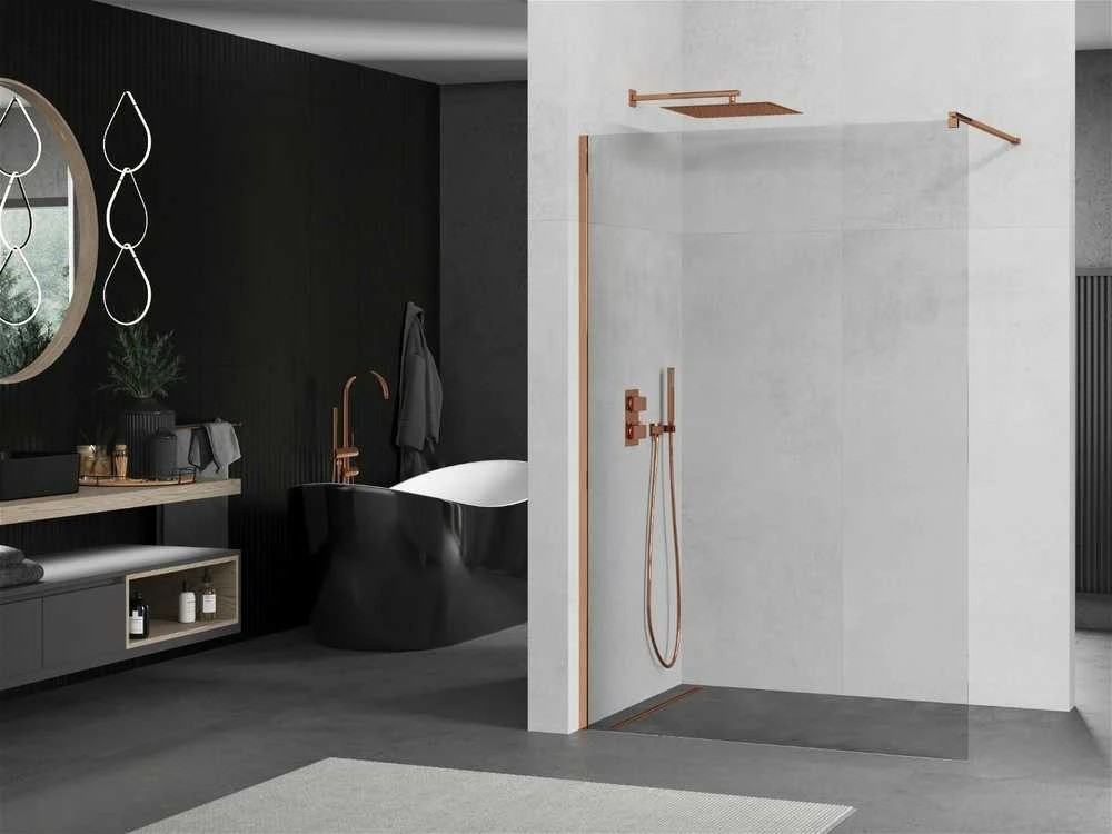 Walk-in dušo sienelė Mexen Kioto, Rose Gold, 100 x 200 cm
